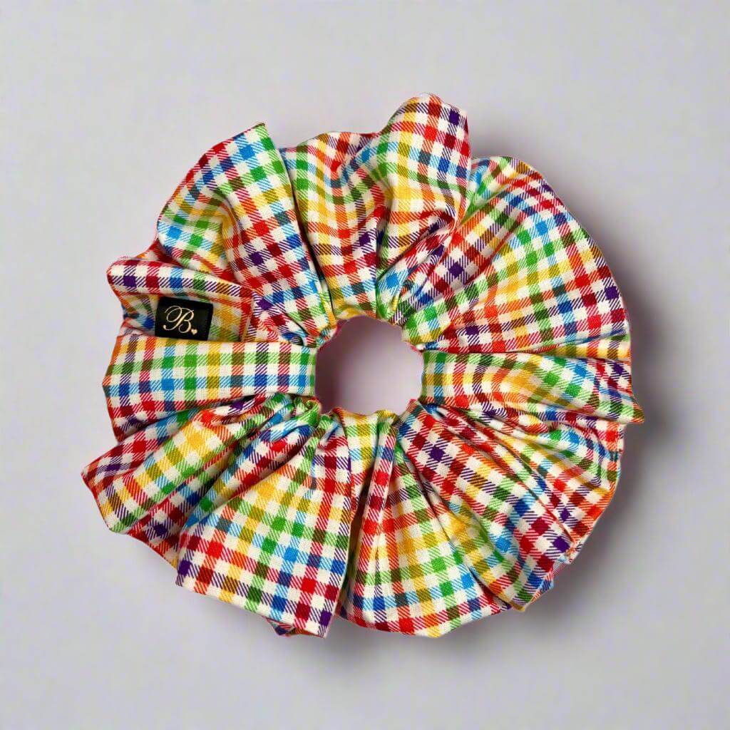 Cotton Scrunchie in Rainbow Gingham