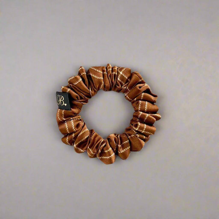 Satin Scrunchie in Mocha Plaid