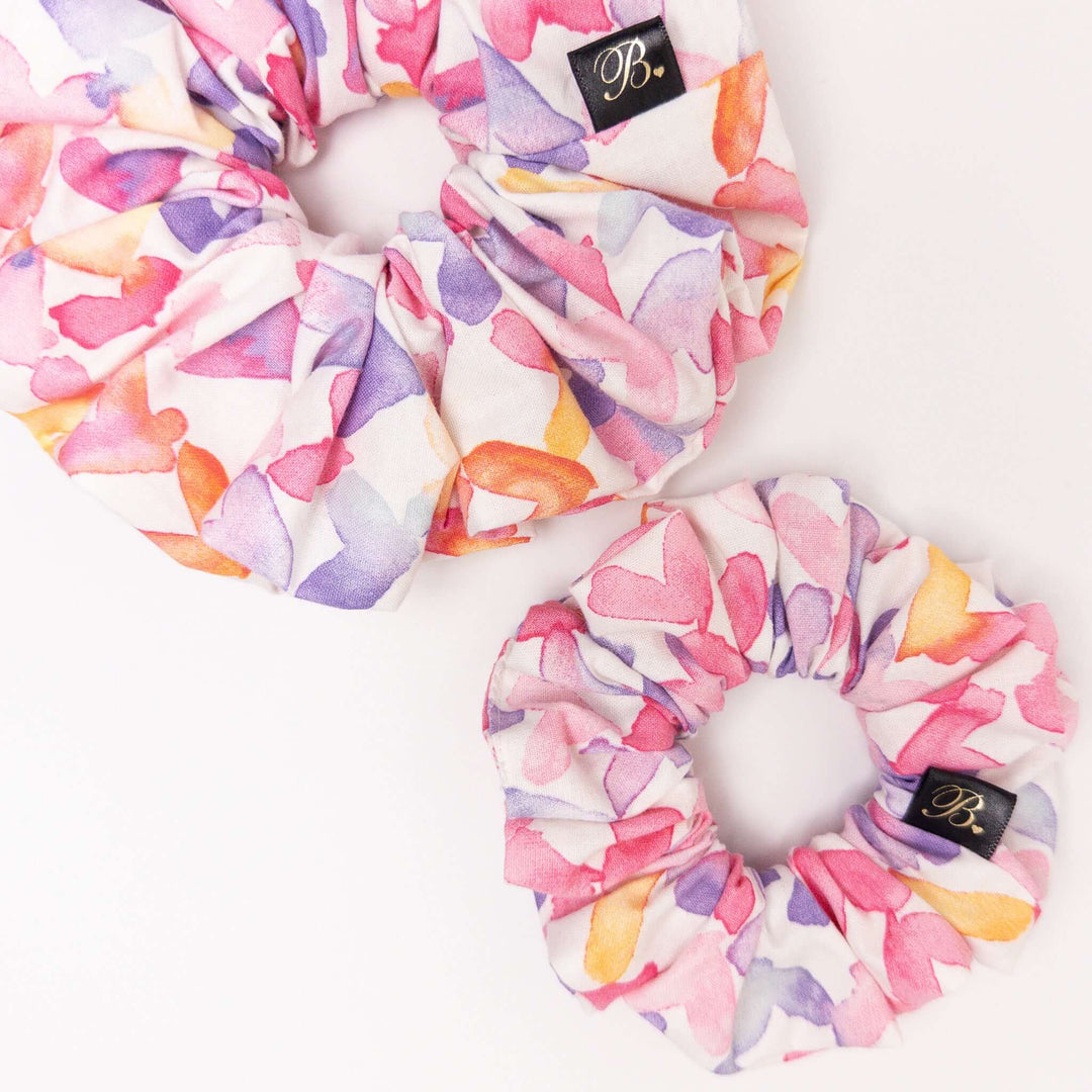 Cotton Scrunchie in Watercolor Hearts