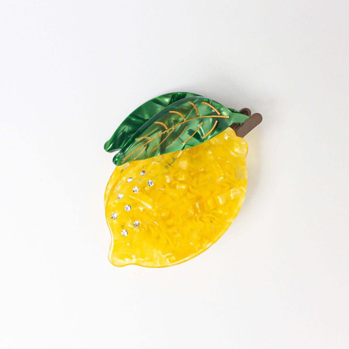 Lemon shaped hair claw with rhinestone dew drops