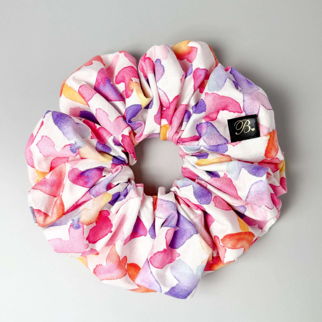 Cotton Scrunchie in Watercolor Hearts