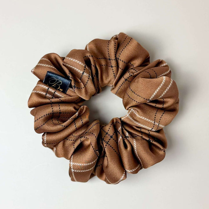 Satin Scrunchie in Mocha Plaid