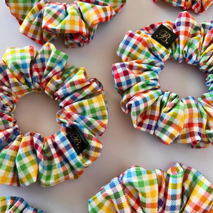 Cotton Scrunchie in Rainbow Gingham