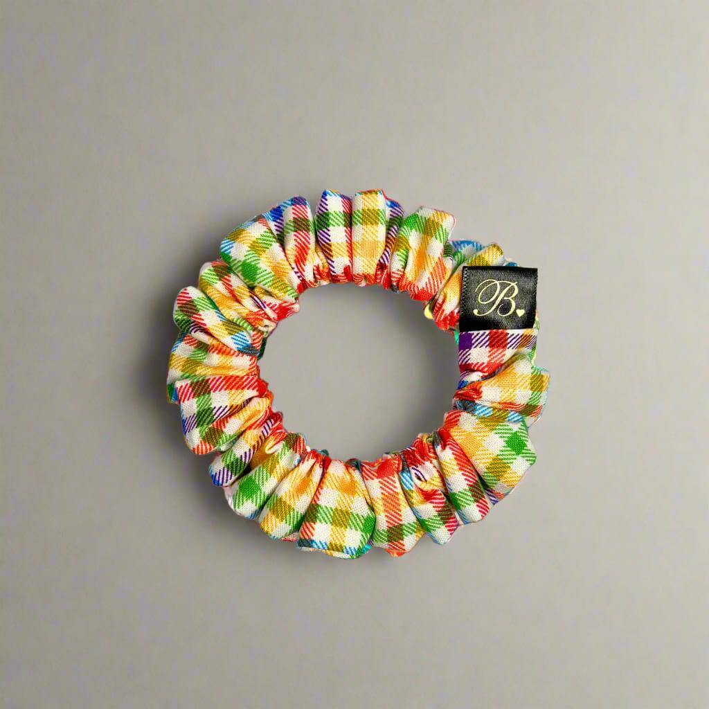 Cotton Scrunchie in Rainbow Gingham