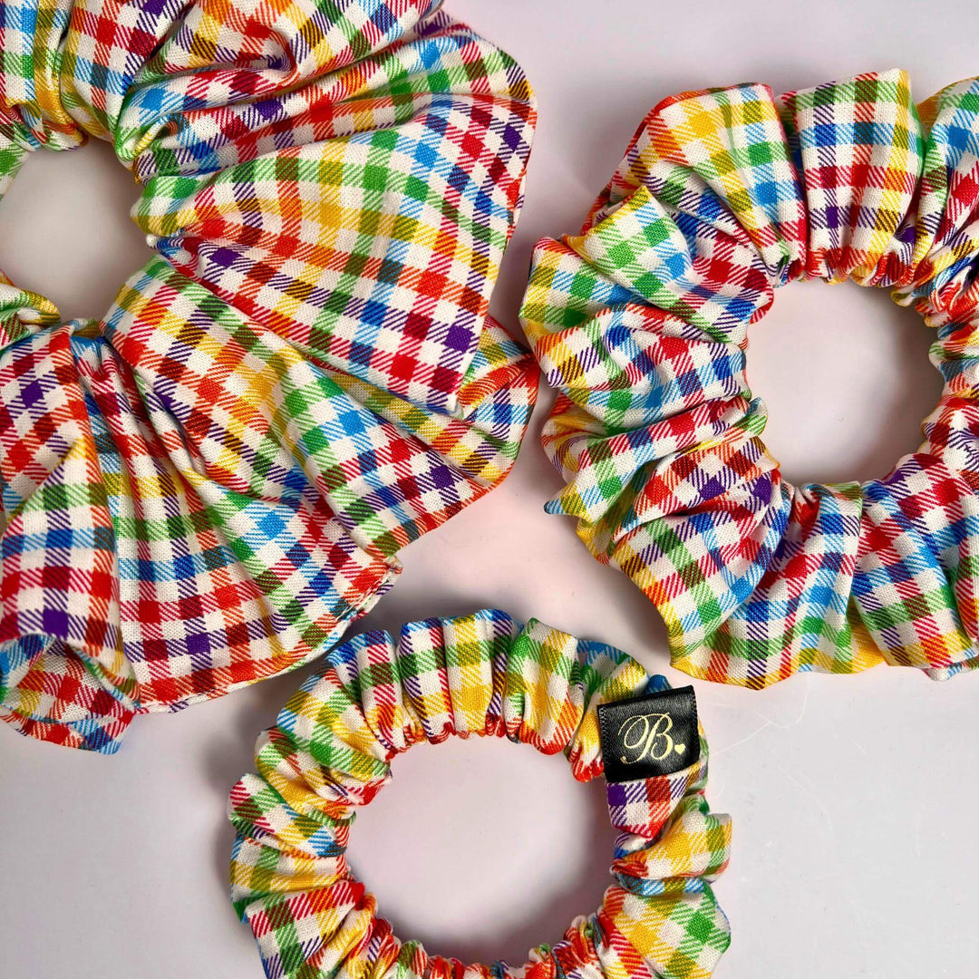 Cotton Scrunchie in Rainbow Gingham