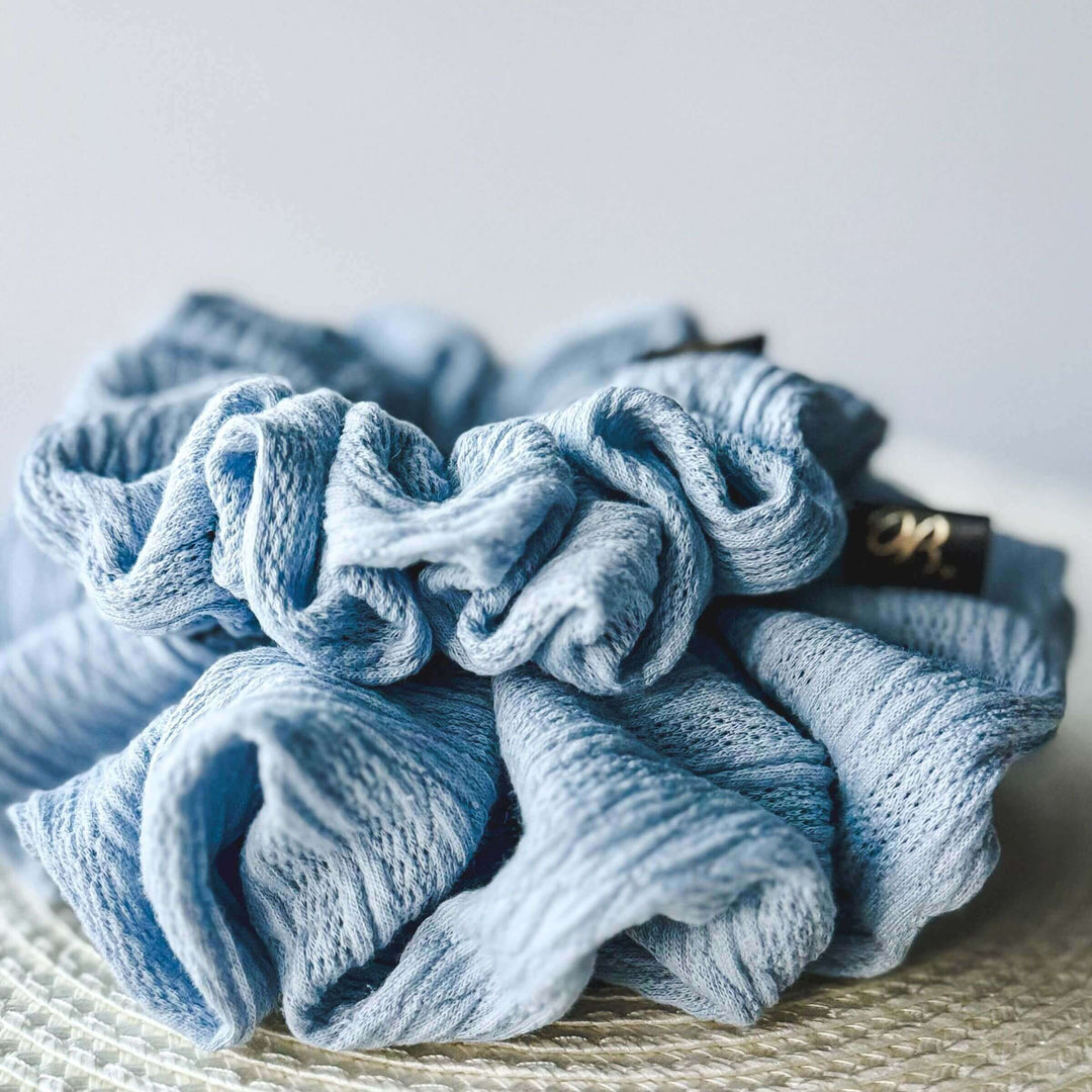Cable Knit Scrunchie in Baby Blue