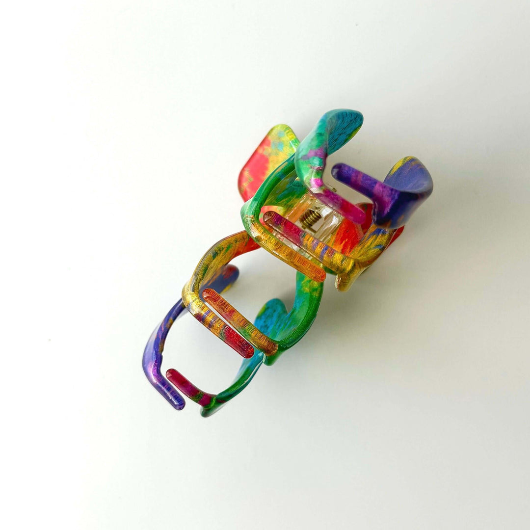 Rainbow Wave Hair Claw Clip Base, Acrylic DIY Craft Supply, Custom Hair Clip Blank, Multicolor Component for Hair Accessory Making