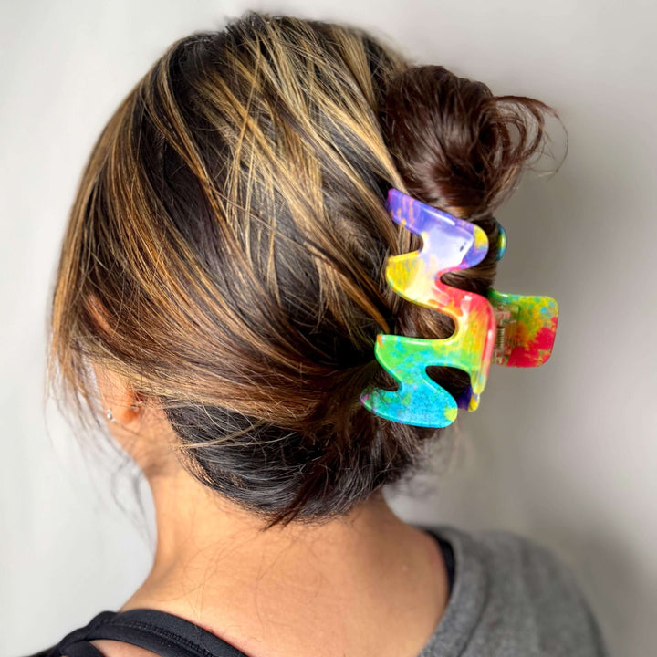 Rainbow Wave Hair Claw Clip Base, Acrylic DIY Craft Supply, Custom Hair Clip Blank, Multicolor Component for Hair Accessory Making