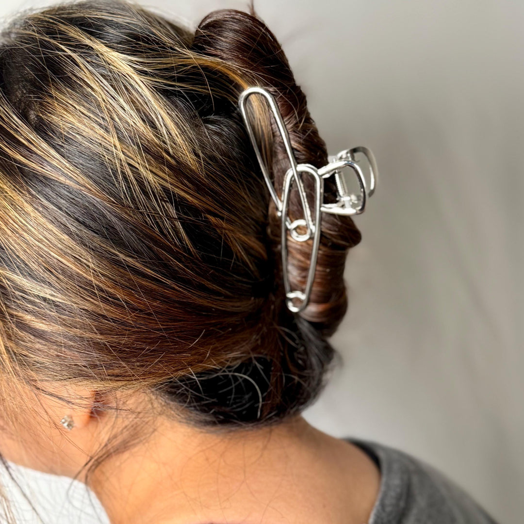 Silver Hair Clip Blank, Safety Pin Claw Clip, Metal DIY Craft Supply, Alt Style Clip, Y2K Punk Hair Accessory, Hair Clip Base for Charms