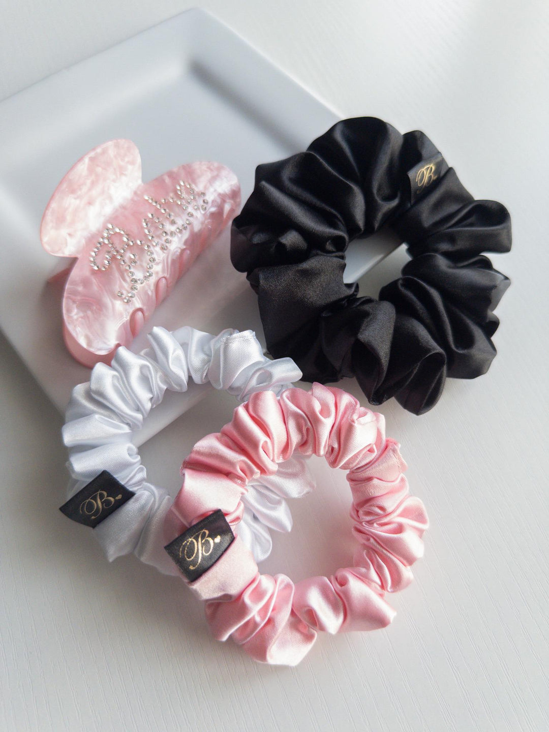 Pink Hair Claw & Satin Scrunchie Gift Hair Accessory Set for Women Bridesmaid Box Birthday Gift for Her Handmade Scrunchies Babe Claw Clip