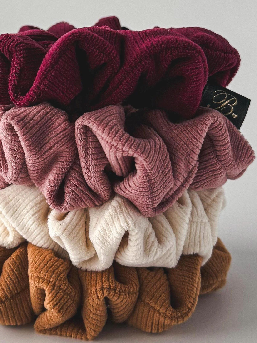 Soft Scrunchie Set of 4 Neutral Ribbed Hair Ties for Women, Cozy Knit Scrunchie Bundle Gift for Her, Handmade Hair Accessories for Messy Bun