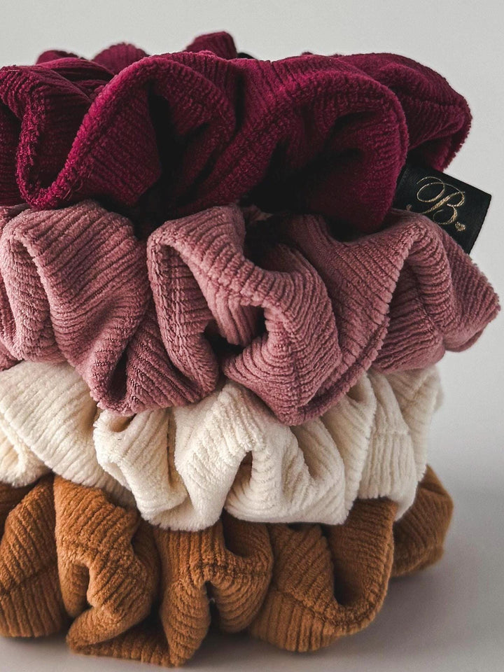 Soft Scrunchie Set of 4 Neutral Ribbed Hair Ties for Women, Cozy Knit Scrunchie Bundle Gift for Her, Handmade Hair Accessories for Messy Bun