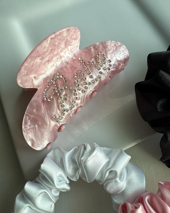 Pink Hair Claw & Satin Scrunchie Gift Hair Accessory Set for Women Bridesmaid Box Birthday Gift for Her Handmade Scrunchies Babe Claw Clip