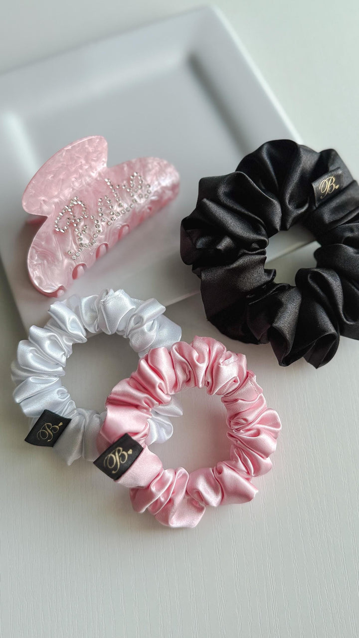 Pink Hair Claw & Satin Scrunchie Gift Hair Accessory Set for Women Bridesmaid Box Birthday Gift for Her Handmade Scrunchies Babe Claw Clip