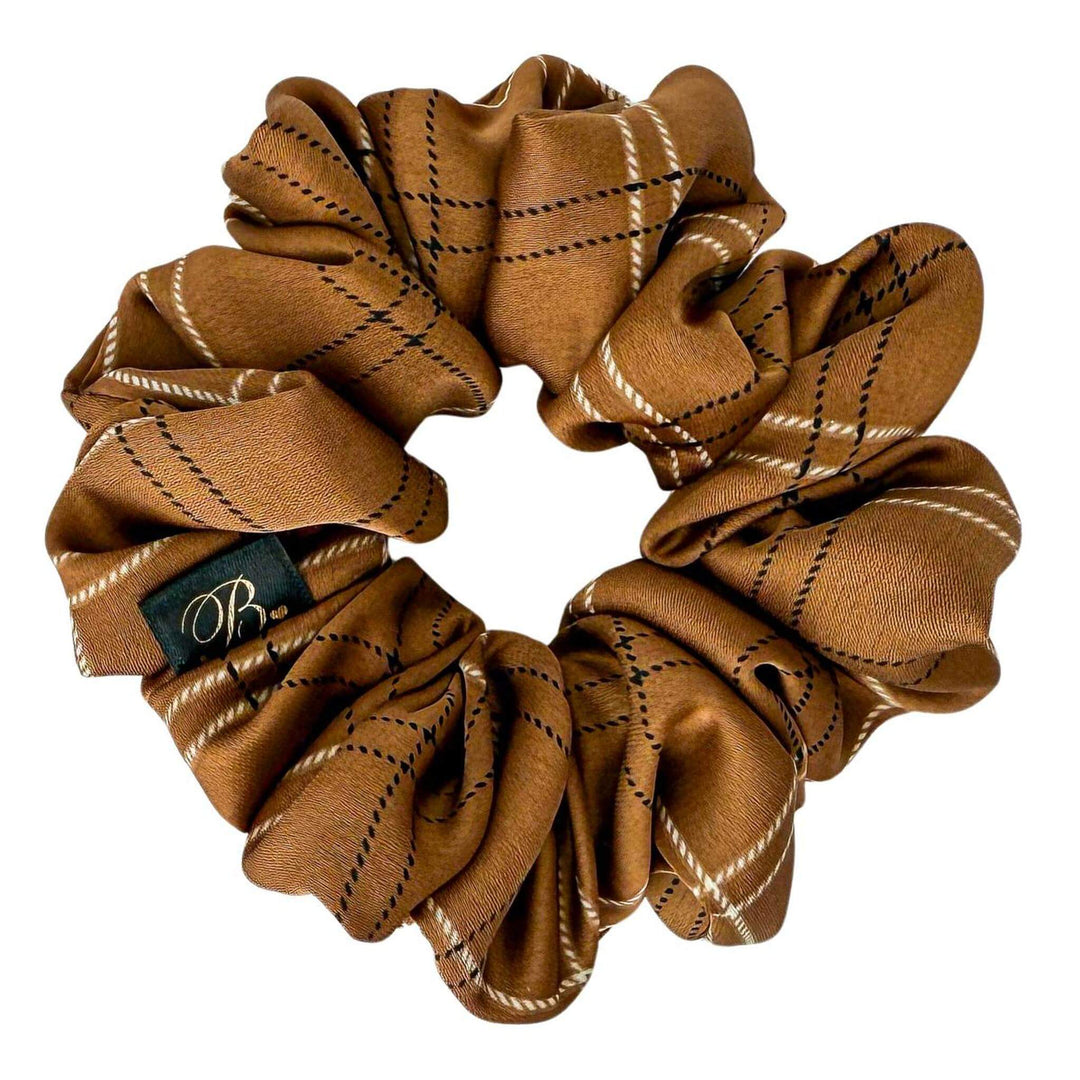 Satin Scrunchie in Mocha Plaid