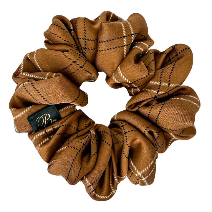 Satin Scrunchie in Mocha Plaid