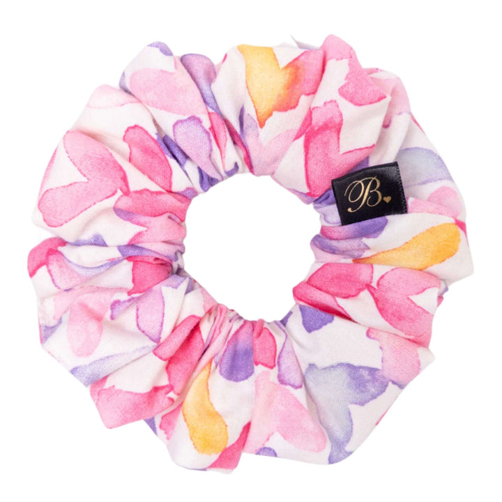 Cotton scrunchie with pastel watercolor hearts