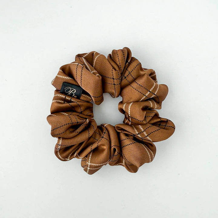 Mocha Plaid Satin Scrunchie