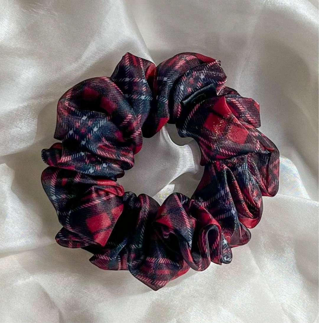 Jolly Plaid Organza Scrunchie