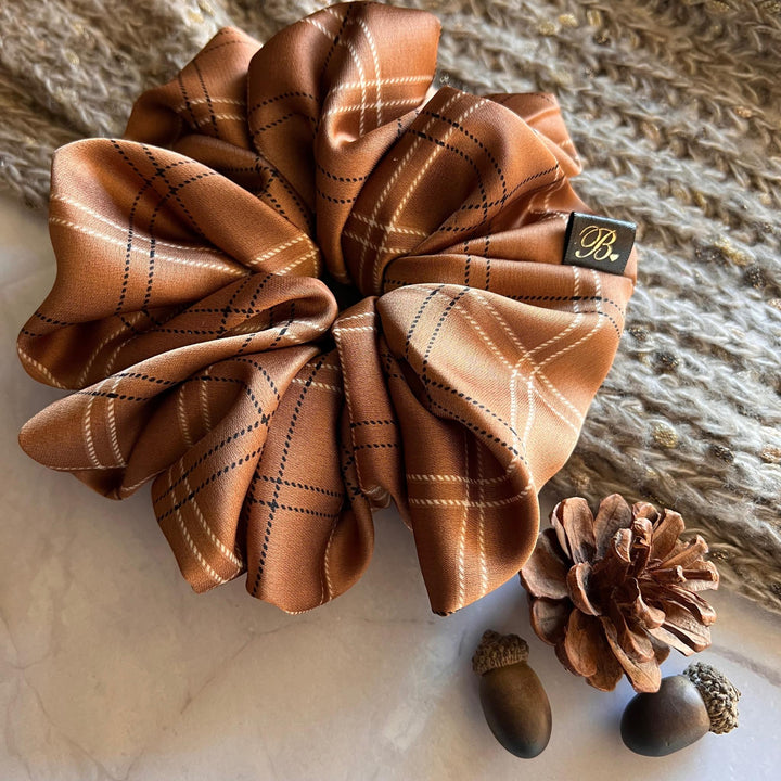 Mocha Plaid Satin Scrunchie