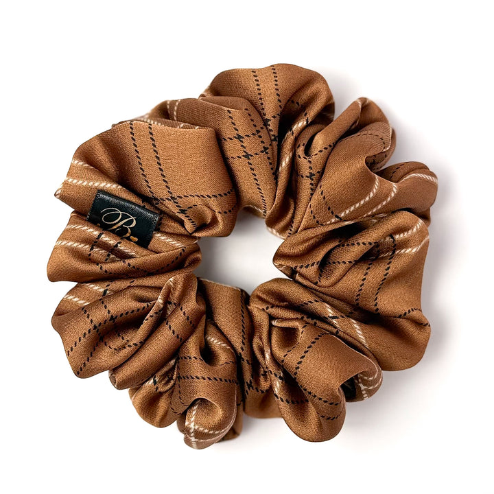 Mocha Plaid Satin Scrunchie