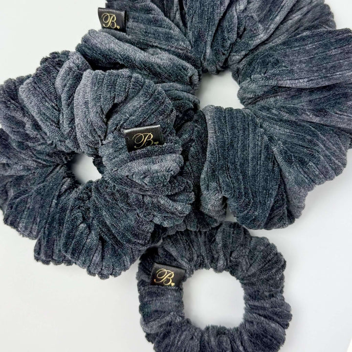 Velvet Ribbed Scrunchie in Charcoal