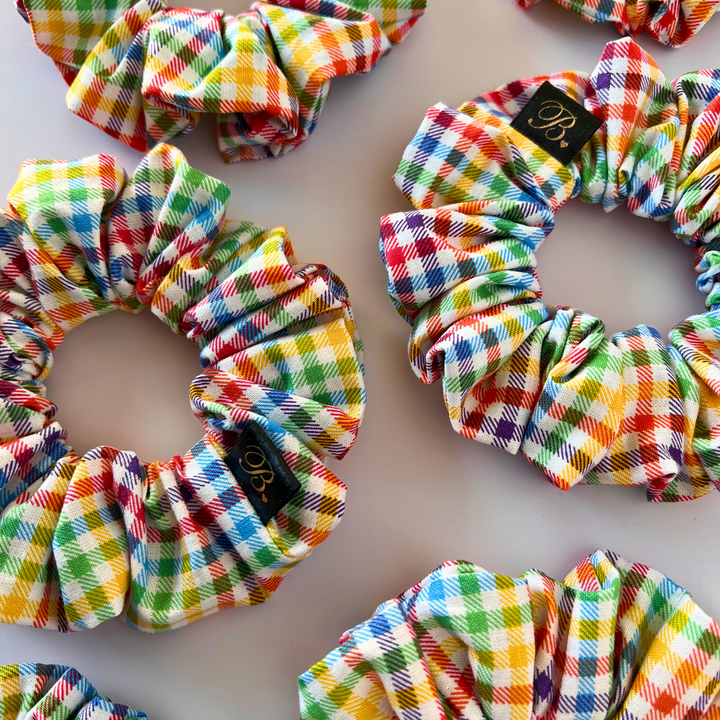 Rainbow Gingham Classic Scrunchie