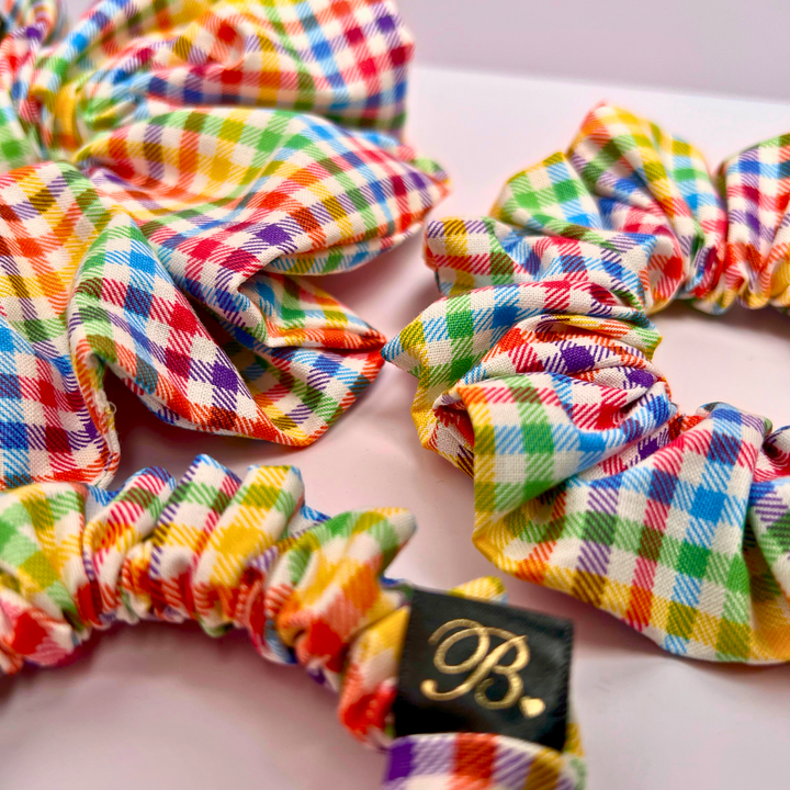 Rainbow Gingham Mini Scrunchie