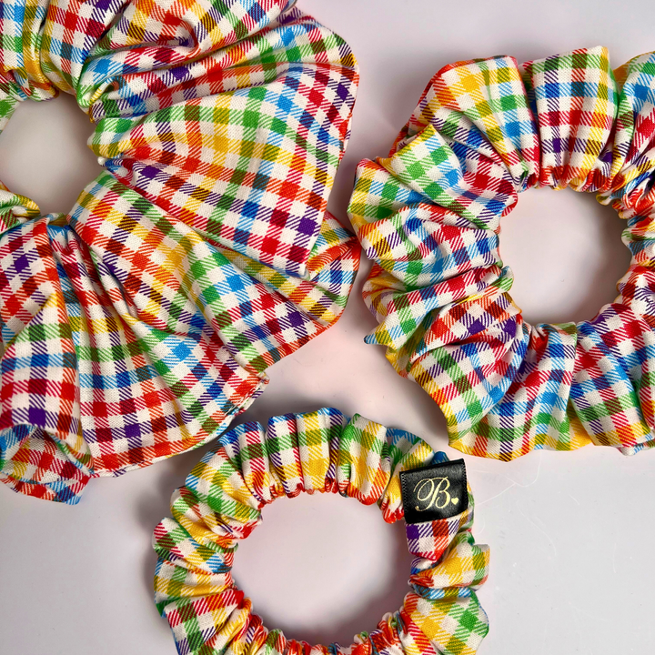 Rainbow Gingham Mini Scrunchie