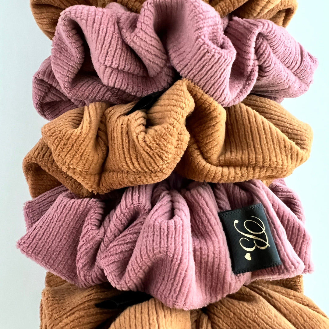 Soft Scrunchie Set of 4 Neutral Ribbed Hair Ties for Women, Cozy Knit Scrunchie Bundle Gift for Her, Handmade Hair Accessories for Messy Bun