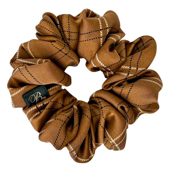 Mocha Plaid Satin Scrunchie